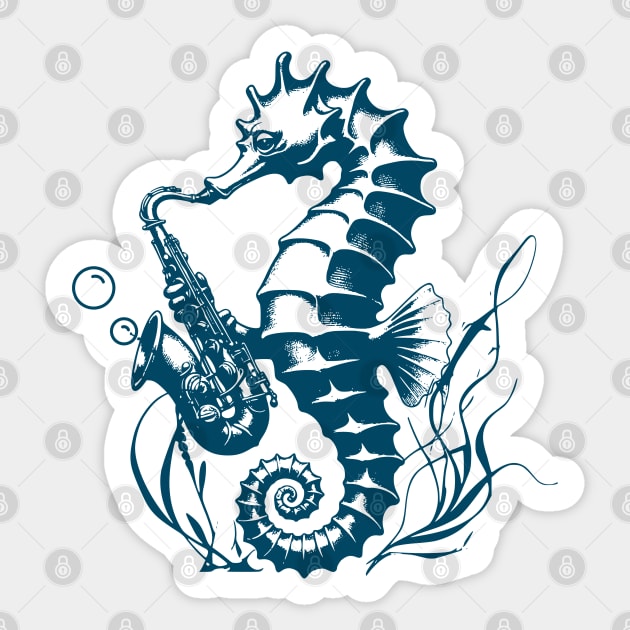 Saxophone Seahorse Rocking Underwater Jazz retro design Sticker by Luxinda